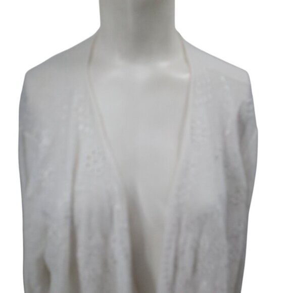 J Jill White Eyelet Open Front Lightweight Linen Cardigan Size L Embroidered - Picture 9 of 12
